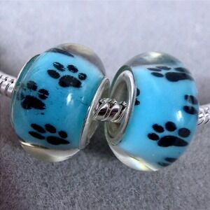 2pc Blue Paw Print Charms fits PANDORA Bracelet Pet Lover Jewelry